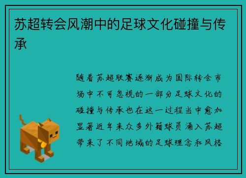 苏超转会风潮中的足球文化碰撞与传承